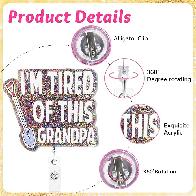 I'm Tired of This Grandpa Badge Reel with Alligator Clip Funny ID Badge Holders Cute RN LPN CNA MA PCT Badge Buddy Healthcare Medical Students Nurse Accessories for Work