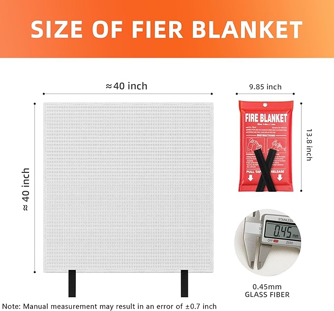 Fire Blanket 4 Pack - 40" x 40" Prepared Emergency Fire Blanket for Home and Kitchen, RV, Grill, Fireplace, Safe & Easy for Young Adults and Elderly Living Alone