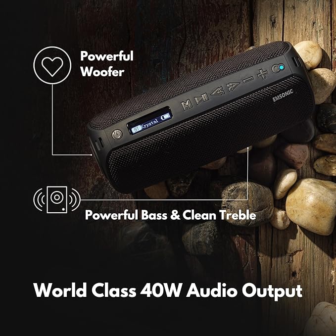 Saver By Emsonic - Portable Bluetooth Speaker, Waterproof Speaker with Carbon Monoxide Detector & FM Radio - 24-Hour Playtime, 40W Powerfull Sound & Deep Bass - Orange