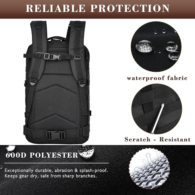 40L Military Tactical Backpack for Men, Tactical Laptop Backpack with Molle Waterproof, Army 3 Days Assault Pack & Bug Out Bag for Hiking (09-Black)