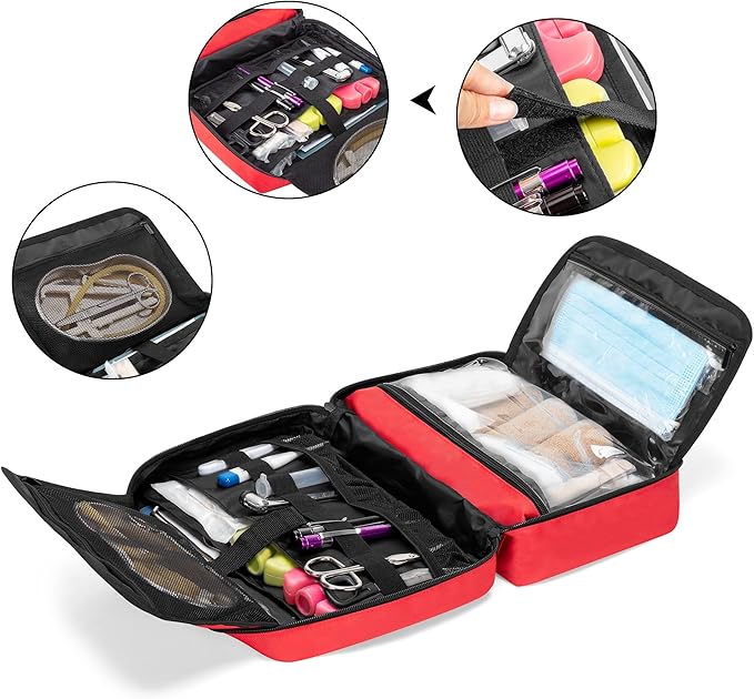 Trunab Portable First Aid Bag Empty, Medical Supplies Bag with 2 Inner Flap, Emergency Trauma Bag for Accessories, Red