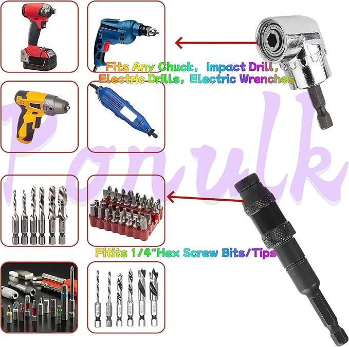 105°Angle Drill Bit Extension Hex Shank Screwdriver Angled Bit Holder Drill Tool Kit For Drill or Driver 1/4" Socket Adapter ﻿
