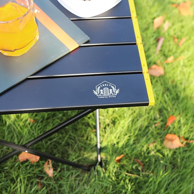 EHHLY Portable Folding Camping Table, Large Compact Aluminum Beach Picnic Table, Lightweight Collapsible Outdoor Camp Tables That Folds & Rolls Up, Beach Gear Essentials Camp Accessories, Black