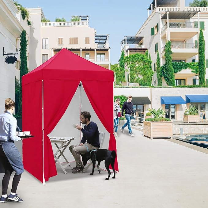EAGLE PEAK 5x5 Instant Canopy with 4-Side Wall Panels, Small Pop up Portable Canopy Tent with Carry Bag, Light Weight Sun Shelter for Sports, Camping and Beach, Red