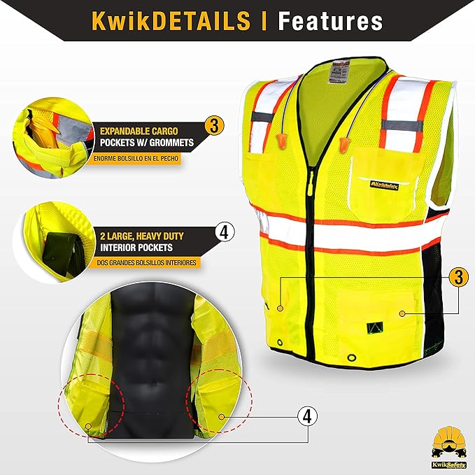 KwikSafety - Charlotte, NC - CLASSIC & SUPREME Safety Vest [Jumbo Pocket] Class 2 Work PPE ANSI Tested OSHA Compliant