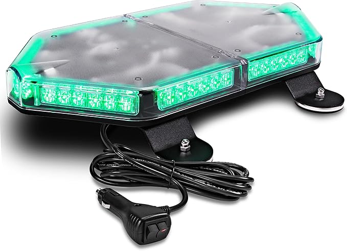 LAMPHUS NanoFlare NFMB56 17" 12V 56W GREEN LED Strobe Mini Light Bar [SAE Class 1] [Magnet/Permanent Mount] Roof top Rotating Safety Flashing Emergency Police Lightbar for Truck Vehicles