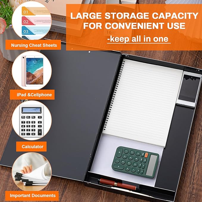 2 Pcs 11 x 17 Inch Aluminum Clipboard with Storage Metal Clipboard High Capacity Clip for Student Teacher Nurse, Black