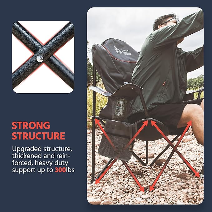 OUTSIDER Folding Camping Chair Heavy Duty Folding Chair 400lbs Oversized Outdoor Chairs with Cup Holder, Cooler Bag, Storage Pocket & Lumbar Support (Style-2, 2pcs)
