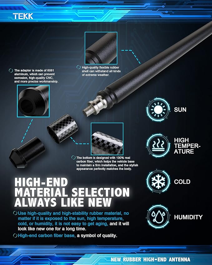 TEKK Carbon Fiber Short Antenna Compatible with 2011-2022 Ford Explorer / 7.9 Inches Premium Flexible Rubber/Designed for Enhance FM/AM Radio Signal Reception