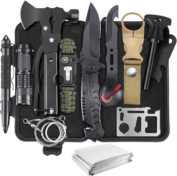 Gifts for Men Christmas 14-in-1 Survival Kit - Premium Outdoor Survival Gear Set with Tactical Tools/Fishing Essentials, Perfect for Dad, Husband, Him, Teen Boys, Camping, Hiking
