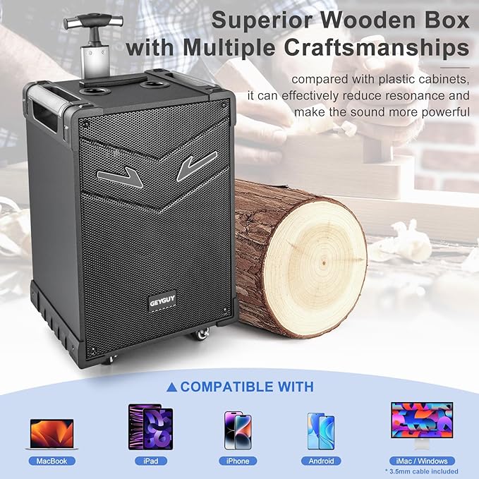 GTSK10-3 Portable Bluetooth PA Speaker & Karaoke Machine for Home, Adults, Kids & Family - 3-Way Wireless with 10" Subwoofer, Dual Mics, TWS for Parties & Outdoors