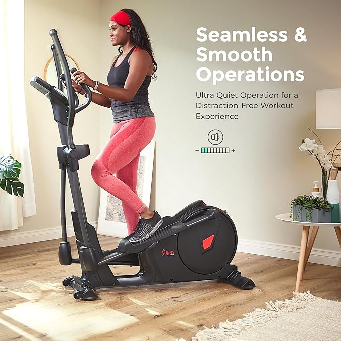Sunny Health & Fitness Elliptical Cross Trainer Exercise Machine, Cardio Equipment for Home Gym with Pulse Sensor Grips, 24 Pre-Built Workouts, 16 Resistance Level Max 330Lbs, SunnyFit App Optional