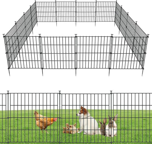 10 Panels Garden Fence Dog Fence Outdoor for Yard,24in H x 20ft L Rustproof Metal Fencing with Ground Stakes|No Dig Temporary Animal Proof Containment for Pets/Rabbits|Durable Patio Security Panels