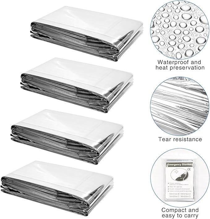 8 Pcs Emergency Mylar Thermal Blanket,High Reflectivity Survival Blanket,Reusable & Waterproof for Outdoor,Camping,Hiking,First Aid,Plant Growth,Garden Greenhouse (Silver)