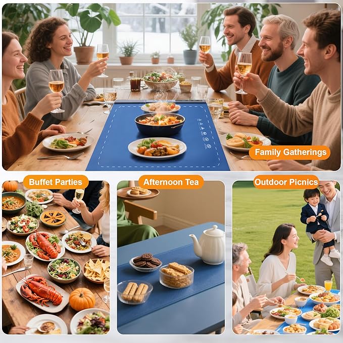 Warming Mat for Food,Food Warming Mat,2 Pack Electric Food Warmer Mat with Graphene Heating Tech, 3 Temperature Settings & 15 Timer Modes, Child Safety Lock, Silicone Heating Pad for Buffets Party