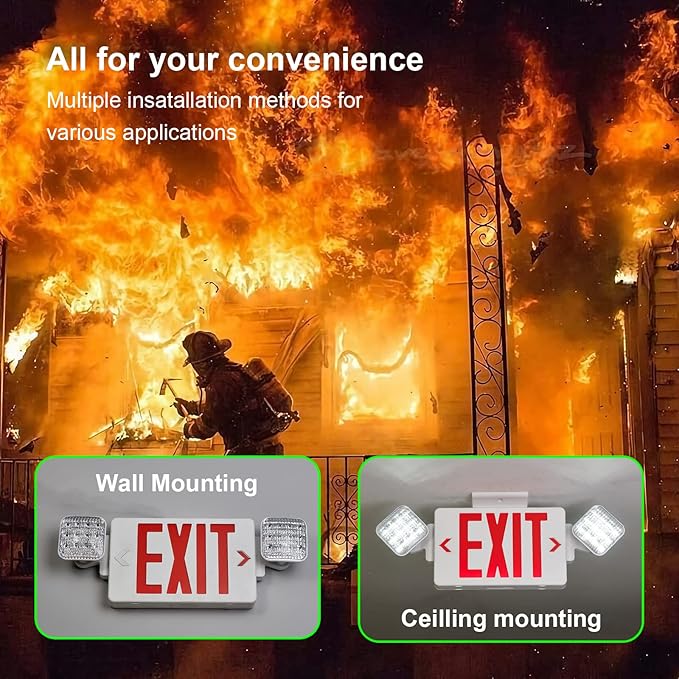 TANLUX Red Corded Exit Sign with Emergency Lights, 1.0 Meter Plug in Exit Sign with Battery Backup Lights for Business, Commerical Emergency Lighting Combo, UL Listed, AC 120/277V, Double Face