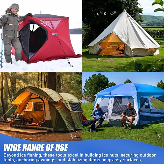 TOBWOLF Ice Anchor Tool Kit, Premium Ice Fishing Anchor Tool with Socket Adapter, Ice Fishing Tent Stakes, Drill Adapter, Rope Tensioners, Ideal for Ice Fishing Enthusiasts to Set Up Shelter Tent