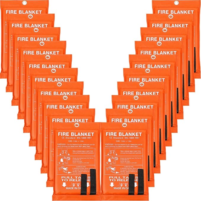 Macarrie 20 Pack Fire Blankets 39” x 39” Fire Blanket Emergency for Home and Kitchen Extinguisher Blankets Fiberglass Suppression Blanket Safety Fireproof Survival for Car Office Warehouse (Orange)