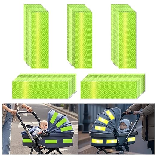 Non Fading Fluorescent Yellow Reflective Stickers 2 inch X 6 inch, Outdoor Waterproof High Visibility Safety Adhesive Reflector (50 Pcs)