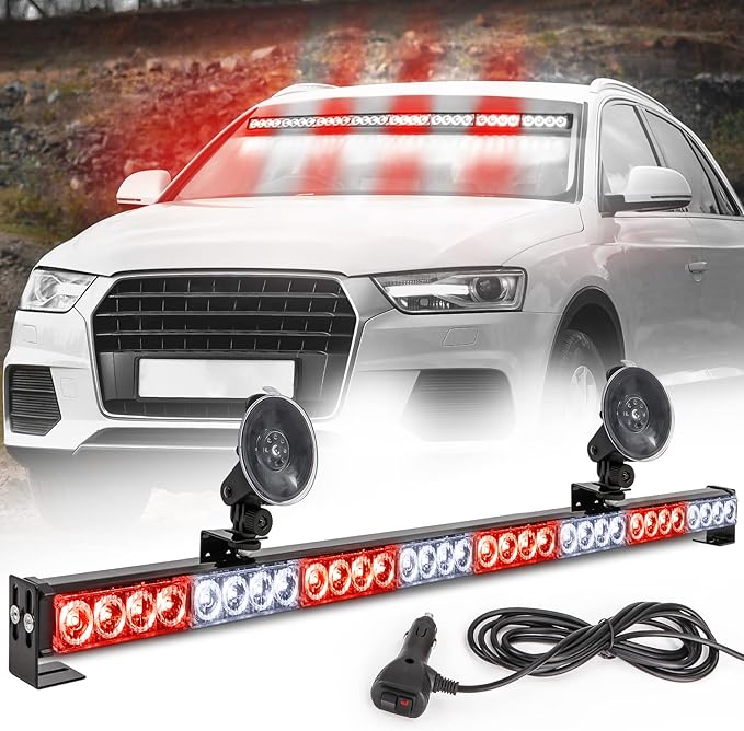 Led Strobe Light Bar 35.5 IN 13 Flash Patterns 32 Led Warning Lights Emergency Traffic Advisor Directional Hazard Warning Flashing Safety Light Bar with Cigar Lighter(35.5 Inch, Red/White)