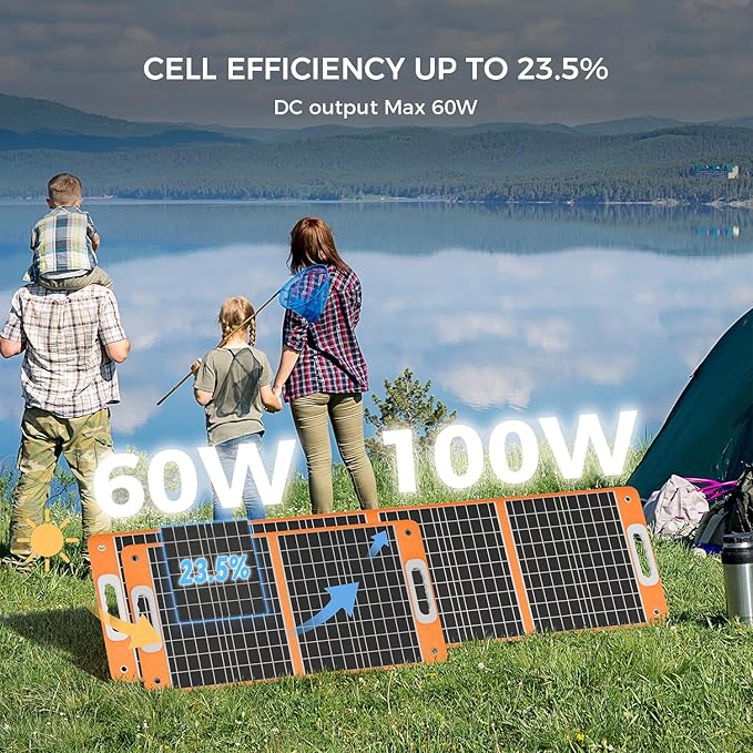 Flashfish 60w 18v Foldable Solar Panel, High-Efficiency Charger with DC Output & QC3.0 USB for Portsfor Portable Power Station, Solar Generator, Camping & Outdoor