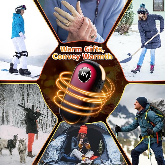 Hand Warmers Rechargeable, Dual-Sided Heating with LED Display, Flashlight, 4 Heating Levels Electric Pocket Heater for Raynauds, Golf, Camping, Hunting, Gifts for Christmas Men Women