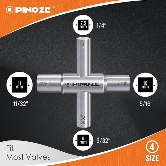 4 Way Sillcock Water Key, 1/4", 9/32", 5/16", 11/32", 2-Pack Steel Multi-Function Utility Key for Sillcocks Faucets Valves Spigots, Silver