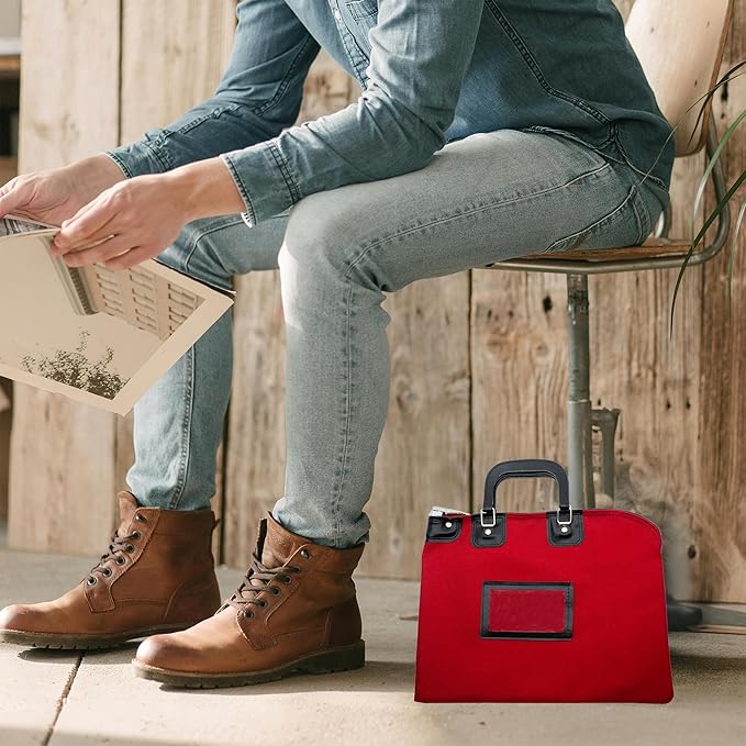 Fire Resistant Security Money Bag with Lock, Water Repellent, Safe Storage, Protects Important Valuables, 15 x 11 Inch (Red)