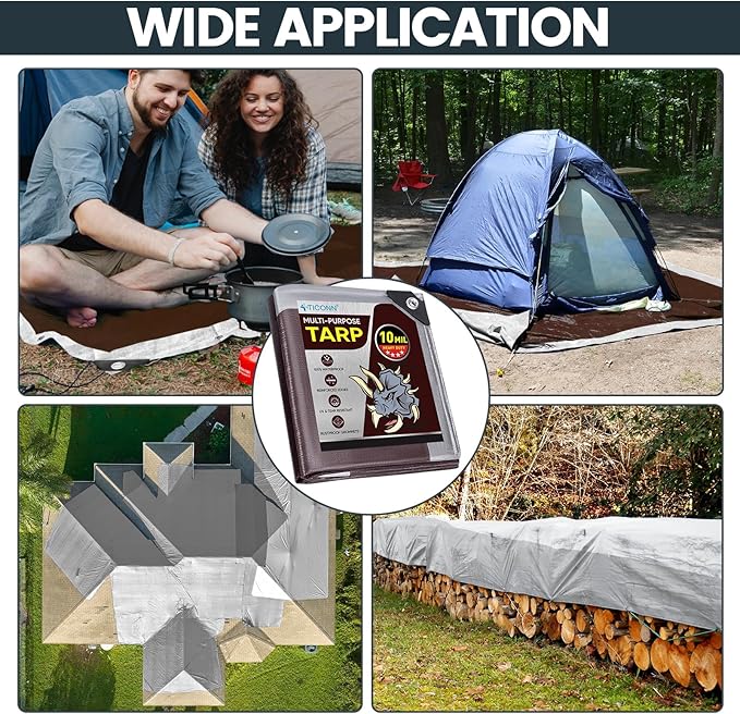 TICONN Heavy Duty Tarp Cover, Extra Thick Tarps Waterproof Tear and Rip Proof UV Resistant Tarpaulin with Reinforced Grommets and Edges (10 Mil, 8'x10')