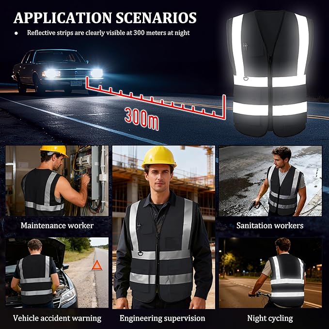 Custom Safety Vest with Logo, High Visibility Reflective Personalized Vest with Pockets for Men Women Construction