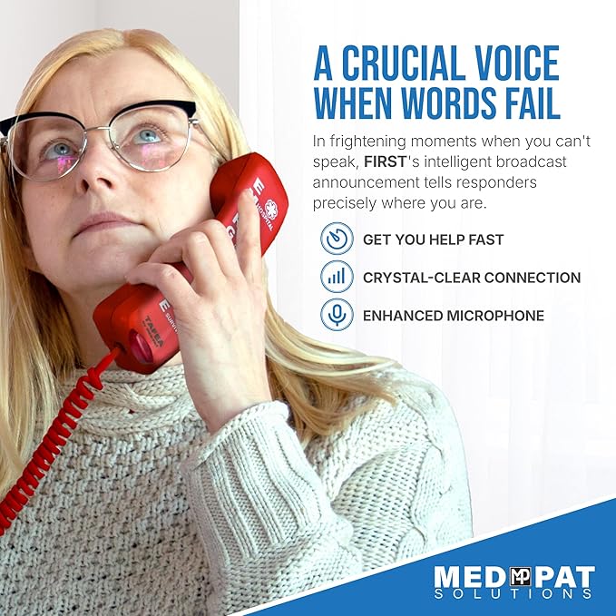 Med-Pat FIRST by TAFEA Emergency One-Touch Dialer - Instant Lifeline - H.E.L.P. Technology Emergency Response - Patented Enhanced Microphone - Increase Distance to Hear Background Noise - Crisis Phone
