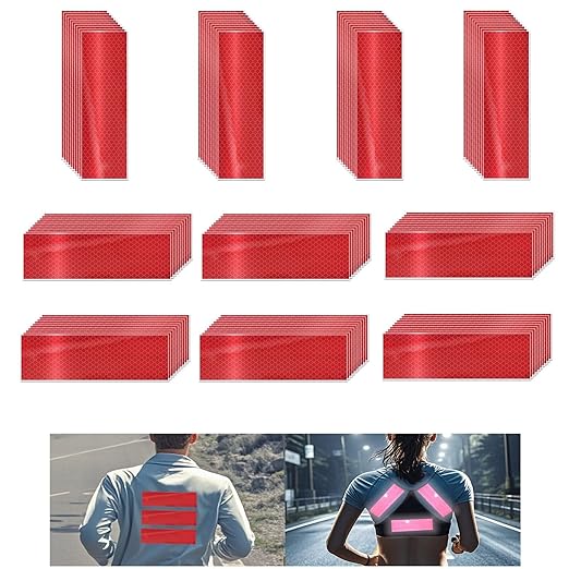 Non Fading Red Reflective Stickers 2 inch X 6 inch, Outdoor Waterproof High Visibility Warning Safety Adhesive Reflector Tape (100 Pcs)