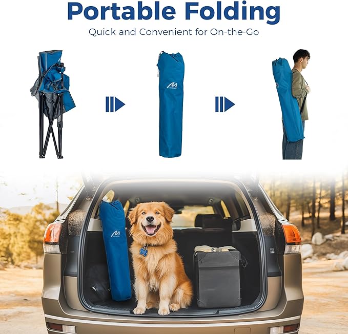 Oversized Padded Camping Chair, Heavy-Duty Steel Frame for 450 lbs Supports, Convenient 6-Can Cooler, Portable Carry Bag, Perfect for Outdoor, Beach, and Hiking (Blue & Gray)