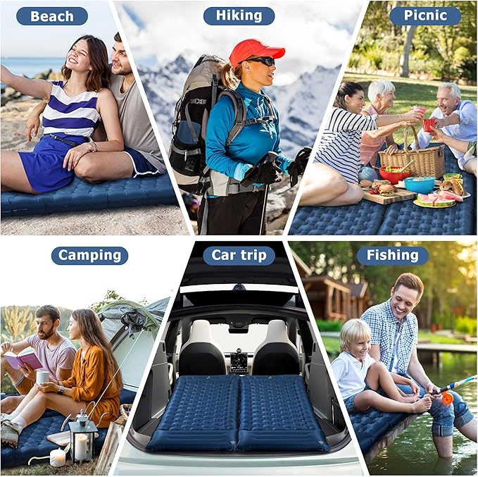 Sleeping Pad, 4.7" Extra-Thick & Ultralight Inflatable Camping Mat with Pillow, Built-in Foot Pump, Compact for Backpacking, Camping, Hiking, Travel — Navy Blue