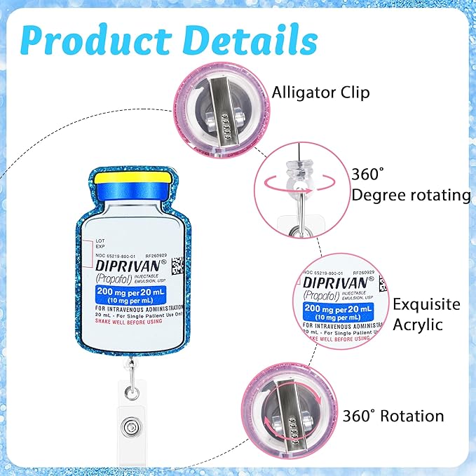 Diprivan Badge Reel Nursing Badge Holders Retractable Badge Clip RN LN CNA Mental Health Nurse Badge Accessories for Work
