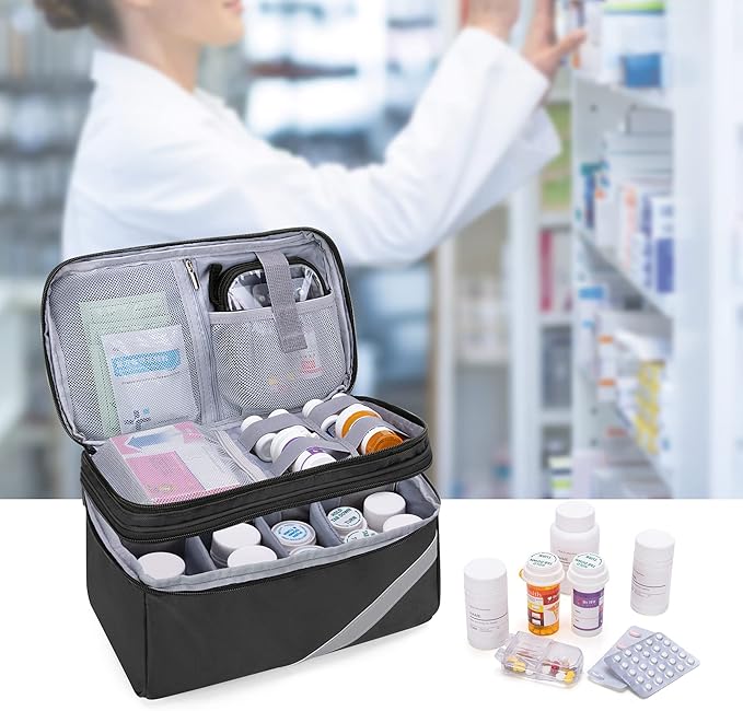 Trunab Medicine Storage and Organizer Bag Empty, Pill Bottle Organizer with Portable Small Pouch, Home First Aid Box for Emergency Medication, Supplements or Medical Kits (Bag Only)(Patent Design)