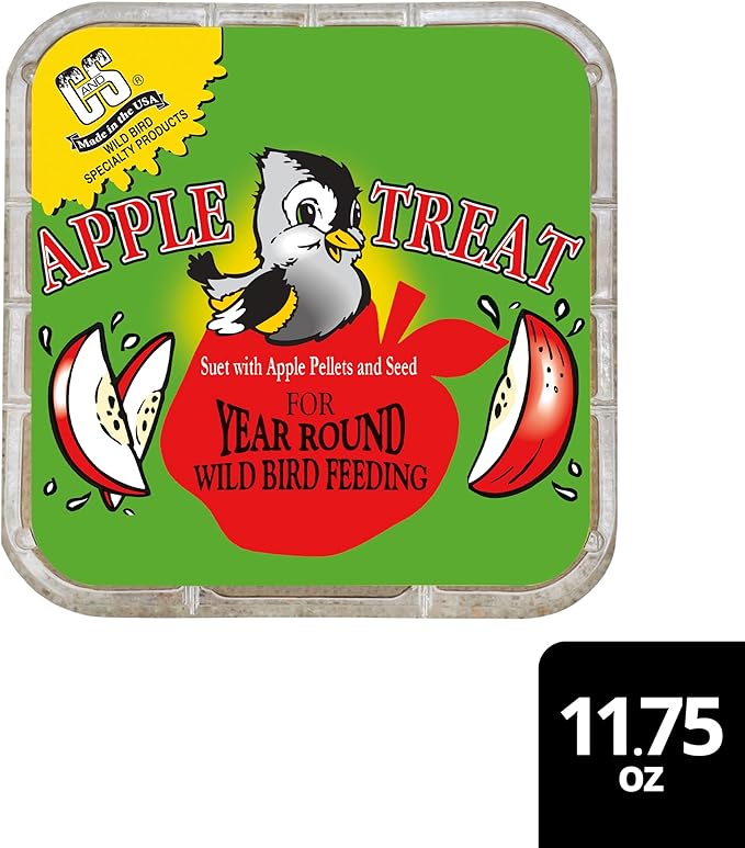 C&S Apple Suet Treat, Wild Bird Food for Fruit Loving Bluebirds, Thrashers, Tanagers, Wrens and Robins, 8 Pack