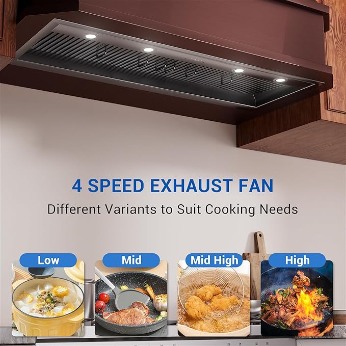 60-inch Range Hood Insert with Inline Remote Blower, CT Copper Tailor 1260CFM Kitchen Vent Hood, 4-Speed Exhaust Fan, 4 LED Lights, 8" Round Ducted,Baffle Filters, in Stainless Steel
