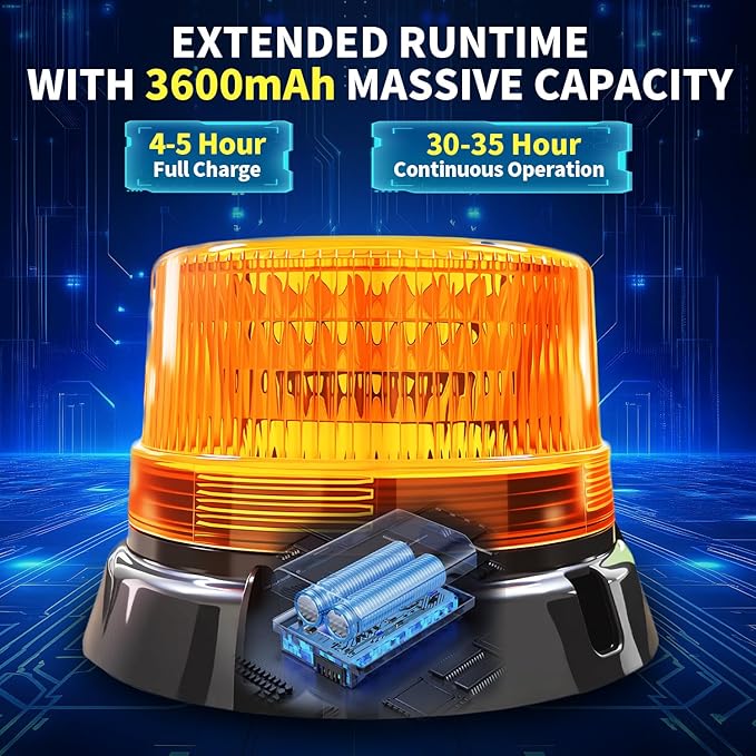 Magnetic Wireless Strobe Light With 90-LED 3600mah Battery IP67 Waterproof USB-C Fast Charge 360° Day/Night Visibility Magnetic Base 2 Flash Modes For Trucks & Tractors Utvs Golf Carts 1 Pack