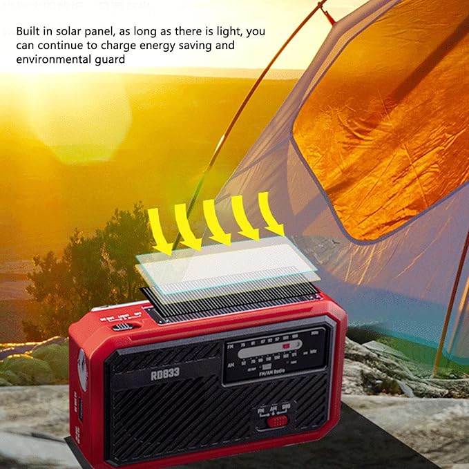 ciciglow Hand Crank Emergency Radio, AM FM Portable Solar Weather Radio with LED Flashlight and SOS Alarm for Outdoor Camping Hiking (Red)