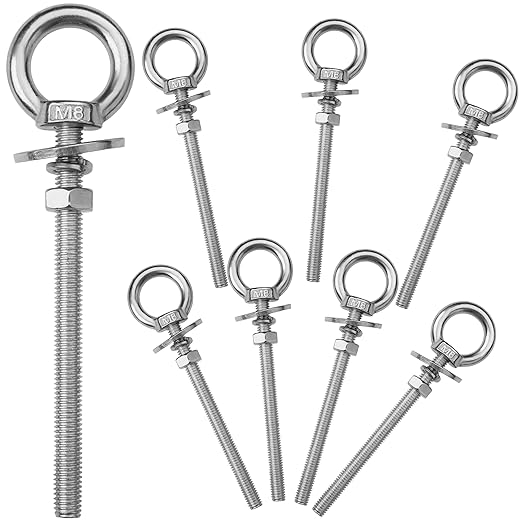 8 Pack M8 Stainless Steel Eye Bolts with Nuts, 5/16" x 4" Long Lifting Ring Eye Bolt， Eye Bolts Heavy Duty for Hang Tie Down Outdoor (8, M8x102mm (5/16"x4"))