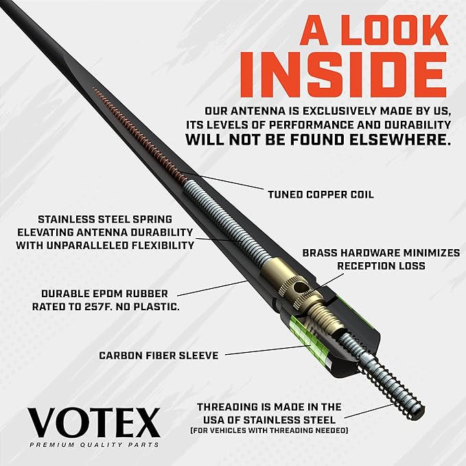 Votex - The Spartan - 13 3/4 Inch Rubber Antenna fits Jeep Wrangler | Gladiator - USA Stainless Steel Threading - Green Carbon Fiber Trim - Tuned Internal Copper Coil - Part Number A601-JJP-15
