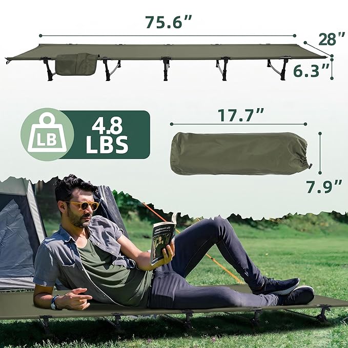 Elevon Camping Cot, 28" Extra Wide Sleeping Cot, Portable Folding Tent Camping Bed, Compact for Outdoor Travel, Base Camp, Hiking, Mountaineering, Lightweight Backpacking, 400lb Capacity