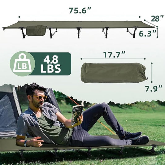 Elevon Camping Cot, 28" Extra Wide Sleeping Cot, Portable Folding Tent Camping Bed, Compact for Outdoor Travel, Base Camp, Hiking, Mountaineering, Lightweight Backpacking, 400lb Capacity