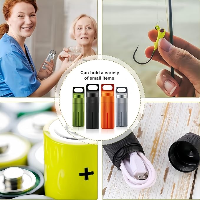 Large Waterproof Survival Container Sealed Storage Box Medicine Bottle Aluminum Alloy Crush-Resistant Airtight Portable for Camping Hiking Emergency Kits (Orange)