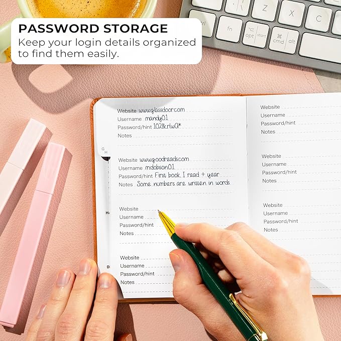 Clever Fox Password Book with alphabetical tabs. Internet Address Organizer Logbook. Small Pocket Password Keeper for Website Logins (Orange)