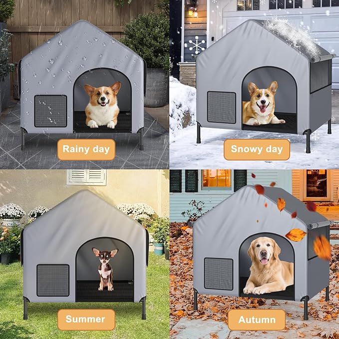 38" Warm Large Dog House for Outdoor&Indoor, Insulated Pet Shelter Tent for Small Medium Dogs, Outside Sun Rain Canopy Indoor Pet House for Cats Pigs Livestock with Rainproof Cover All Seasons