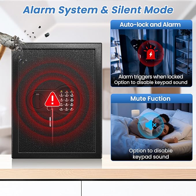 2.0 Cuft Safes with Fireproof Bag and Removable Shelf, Home Safe with Keys & Pass Code & Wall Mount Kits, Security Document Safe for Home, Hotel, Office, Valuables, Money, 13.7''W×12.1''D×17.6''H