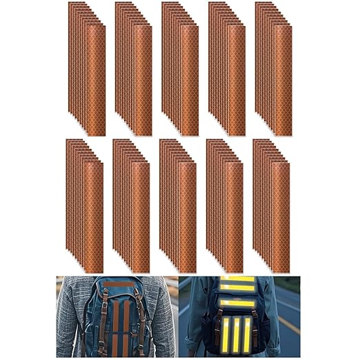 Non Fading Brown Reflective Stickers 1 inch X 6 inch, Outdoor Waterproof High Visibility Warning Safety Adhesive Reflector Tape (100 Pcs)