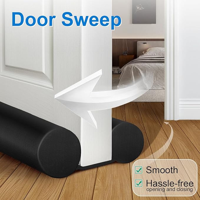 MAXTID Door Draft Stopper for Bottom of Doors Large Door Sweep Under Door Light Blocker Adjustable 34" Black